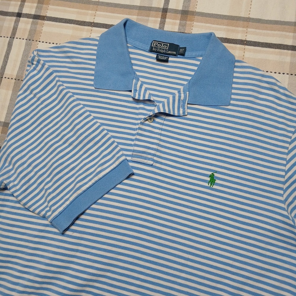Polo Ralph Lauren Men's Cotton Blue & White Stripe Short Sleeve Polo Shirt Size